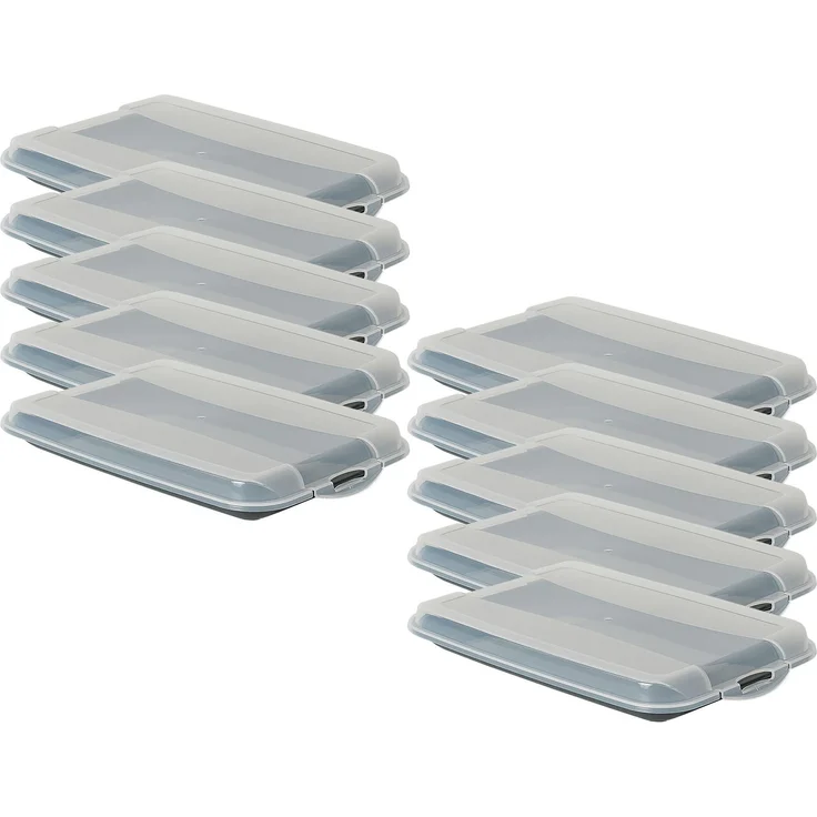 Novaliv 10er-Set Anthrazit Premium Aufschnittbox mit Transparentem Deckel, Frischhaltedosen für Wurst & Käse 25x17x3 cm - Kühlschrank Organizer, Knäckebrotbox - Küchen Gadgets