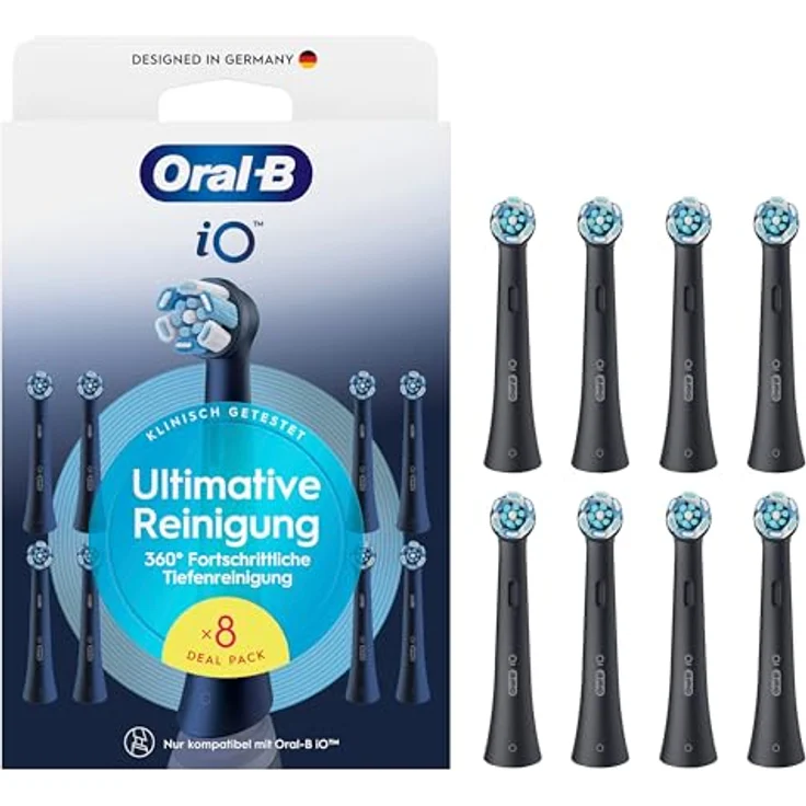 Oral-B iO Ultimative Reinigung, Aufsteckbürsten 8er Pack mit Mikrovibrationen und farbwechselnden Borsten, Schwarz – Bild 1