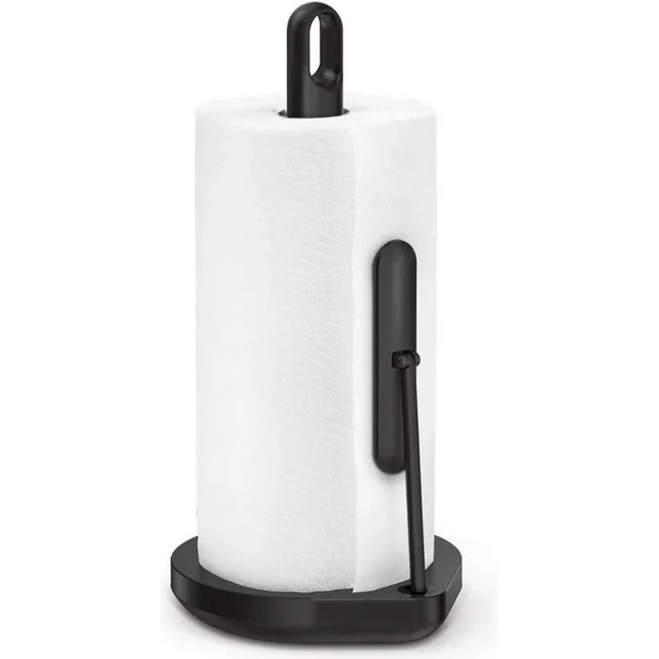 simplehuman Küchenrollenhalter Spannarm, mattschwarz, mit stabiler Edelstahl-Stange und Fingerschlaufe für Einhandbedienung