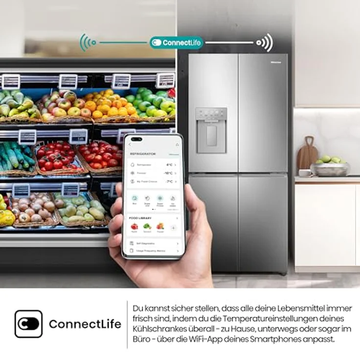 Hisense RQ5P470SYID, French Door Kühl-Gefrier-Kombination mit No Frost, 304 l Kühlvolumen, Inox-Look – Bild 12