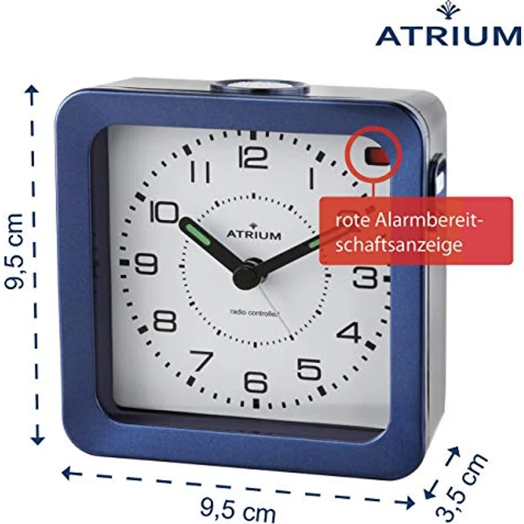 Atrium Funkwecker A660-5, Quarzwecker in dunkelblau metallic mit Snooze-Funktion und leuchtenden Zeigern – Bild 2