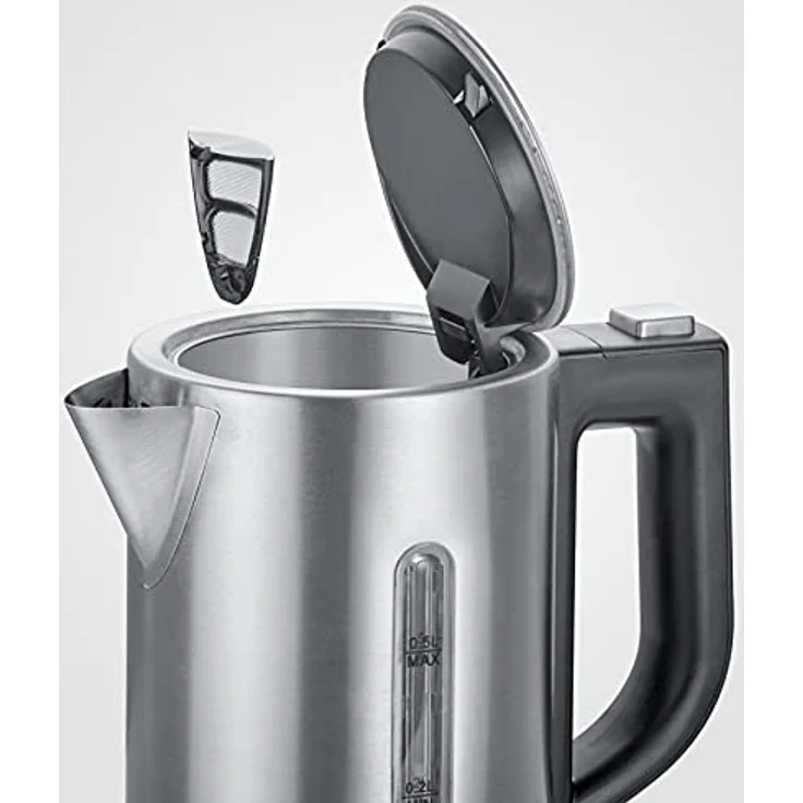 Severin WK 3647 Reise Wasserkocher, 1100W, 0,5l, mit 2 Kunststofftassen und 2 Löffeln, Edelstahl, silber – Bild 6