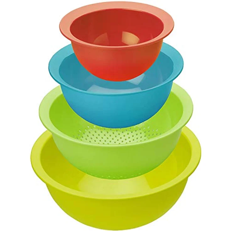 Rotho Caruba Set 3 Schüsseln und 1 Sieb, Kunststoff (BPA-frei), farbig sortiert, Volumen: 1 Liter - 2 Liter - 4.8 Liter und ein Sieb – Bild 2