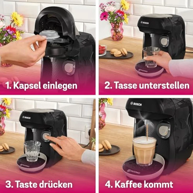 TASSIMO Tassimo happy friendly TAS109E Kapselmaschine, über 70 Getränke, platzsparend, Recycled black – Bild 6