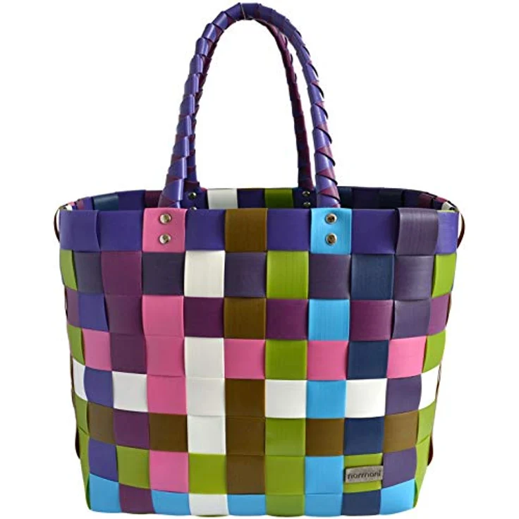 normani Einkaufstasche geflochten mit Henkeln, extra robuste Tragetasche aus 70 % recyceltem Material, 20 Liter Volumen, Farbe Classic/Sweet – Bild 1