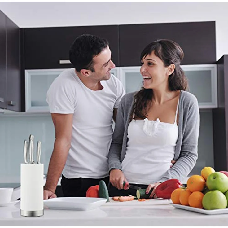 Relaxdays Messerblock rund, Messerhalter unbestückt, universal, Messeraufbewahrung mit Borsten, HxD: 22 x 11 cm, weiß – Bild 3