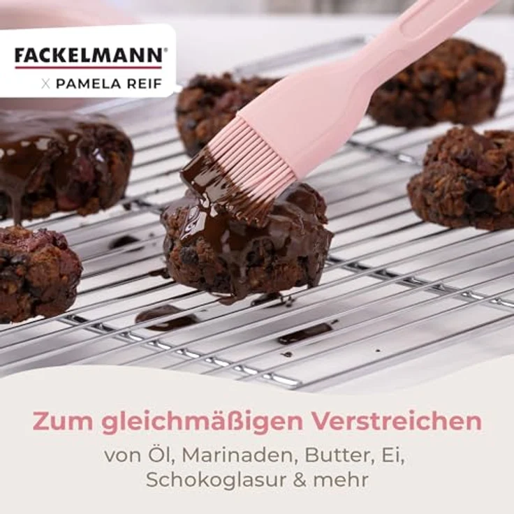 FACKELMANN x Pamela Reif Silikon-Backpinsel 25 cm, Platin Silikon in Pastell Rosa, spülmaschinengeeignet, temperaturbeständig von -40 °C bis +100 °C, Designed in Germany – Bild 5