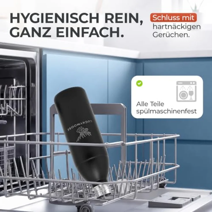 Luckymoose Infinity Edelstahlflasche für Wassersprudler, spülmaschinenfest, 0,75 bis 1,1 Liter, bruchsicher, für SodaStream DUO & TERRA – Bild 4