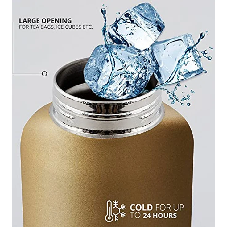 Design Letters Edelstahl Trinkflasche Gold Kohlensäure geeignet BPA-Frei Thermoskanne 12 Stunden Heiß – Bild 5