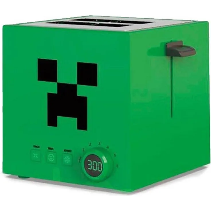 UKONIC Toaster Toaster Minecraft Creeper Square, grün - 800W Leistung, 40 mm Schlitze, 6 Bräunungsstufen
