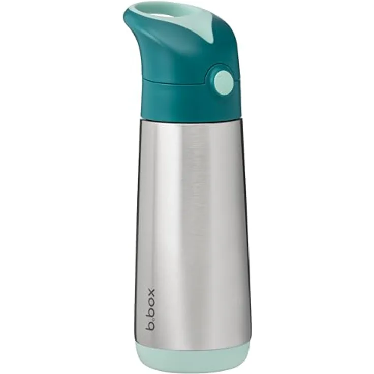 b.box Isolierte Wasser- und Thermosflasche, Edelstahl dreiwandig, hält Getränke bis zu 15 h kalt & 8 h warm, 500 ml, auslaufsicher mit Silikonstrohhalm