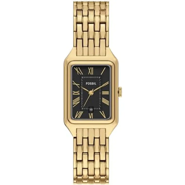 FOSSIL Damen Analog Quarz Uhr ES5434, goldfarbenes Edelstahlgehäuse, schwarzes Zifferblatt, 50m wasserdicht