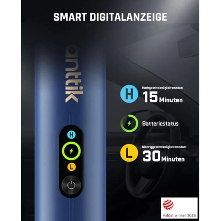 Fanttik Slim V10 APEX, kabelloser 4-in-1 Autostaubsauger mit 15 Minuten Laufzeit, HD Smart Digital Display, Blau – Bild 2
