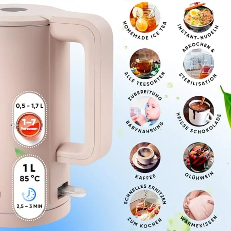 Stillstern Wasserkocher Turbo-Heat "Clarity", 1,7L, 2200W, doppelwandig, Anti-Fingerprint, leise – Bild 7