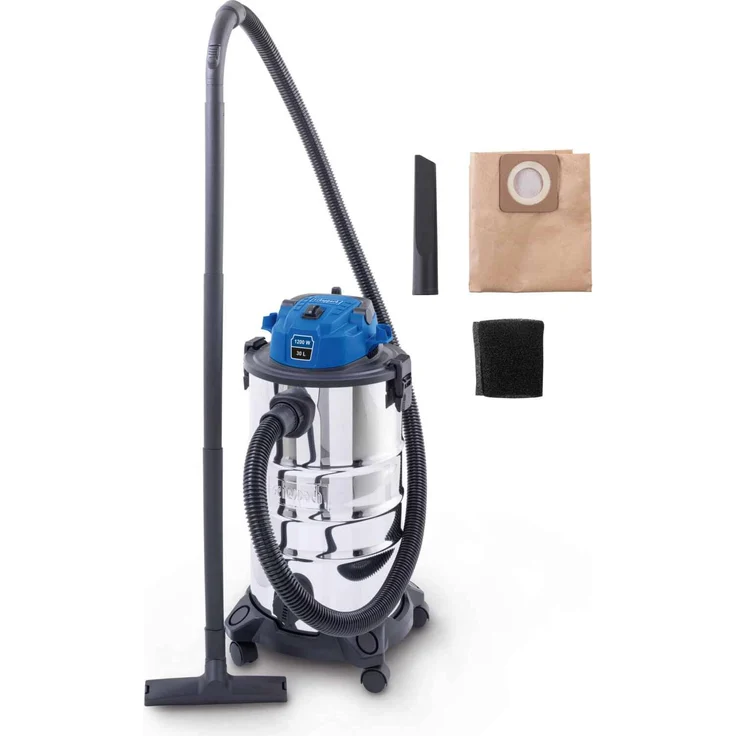 Scheppach VC30V2, Elektro Nass-/Trockensauger mit 1200W, 30L, 20kPa und 2m Schlauch, 3m Anschlusskabel