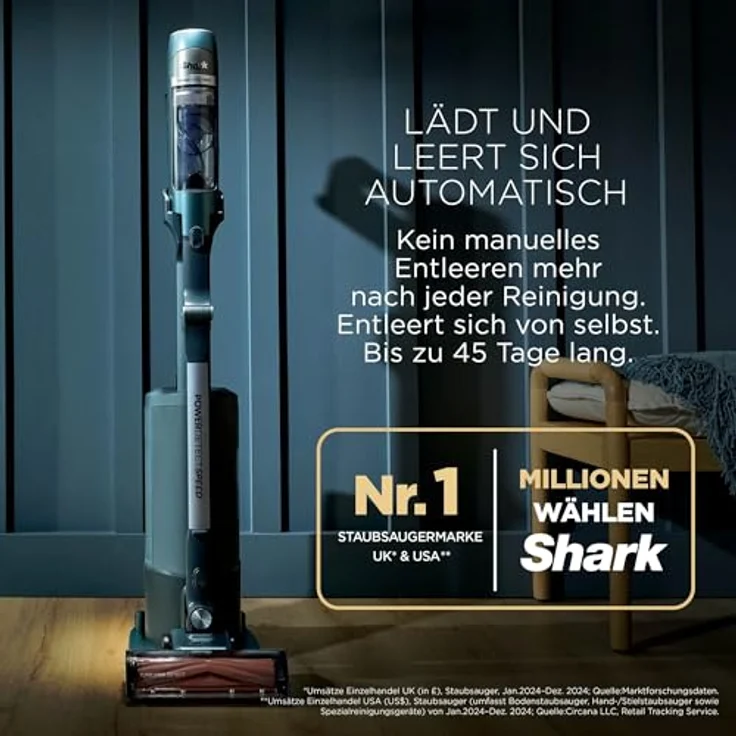 SHARK IA3246EUTBL PowerDetect Speed Luxe Collection Clean & Empty, Akku-Staubsauger mit selbstentleerender Ladestation, 350 Watt, blau – Bild 3