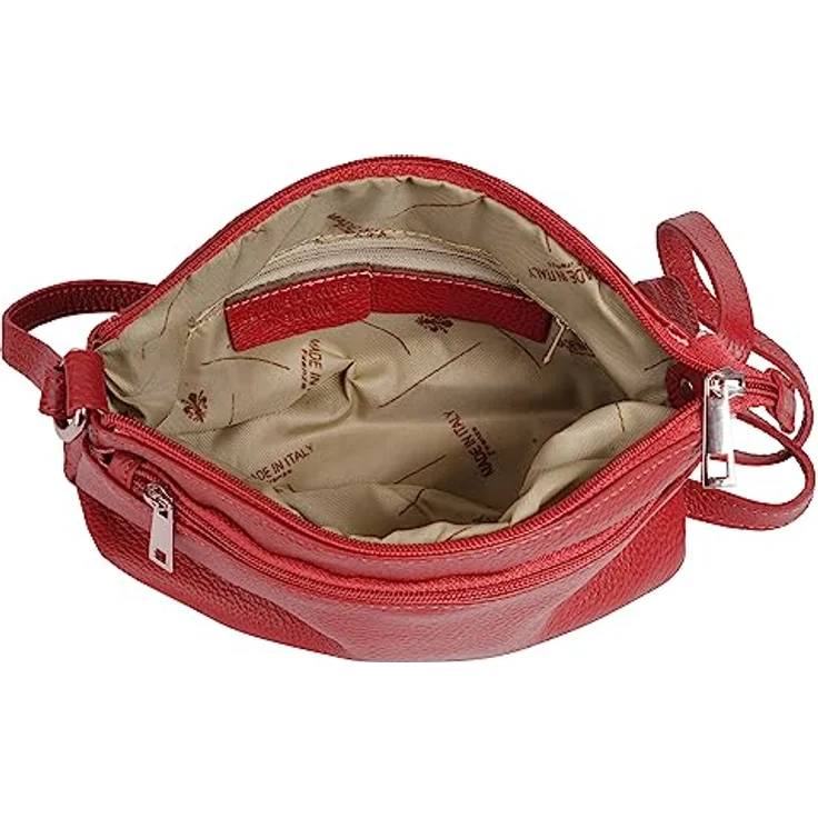 Cluty Umhängetasche, echt Leder, Made in Italy, Schwarz, 15 cm x 27 cm x 6 cm, 4 Reißverschlussfächer, verstellbarer Schultergurt – Bild 6