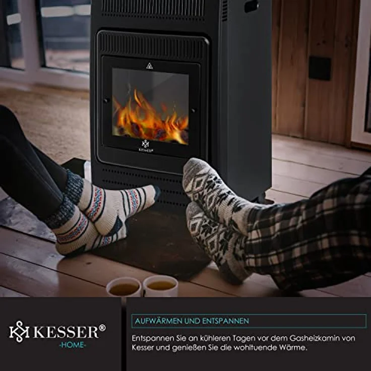 KESSER Gasheizer Gasheizofen Heizstrahler 3,4 kW Gas Kamin inkl. Gasdruckregler & Gasschlauch 2 Heizstufen Infrarot 3400W Gasheizstrahler Gasheizung Butan- oder Propangasflaschen bis 11kg Schwarz Schwarz,  – Bild 5