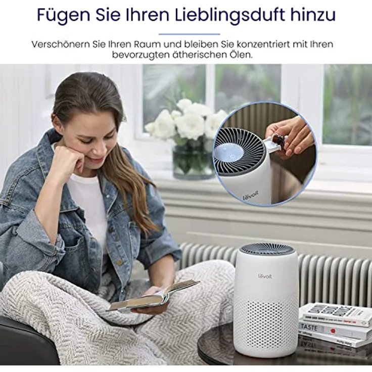 LEVOIT HEPA Luftreiniger mit Aromatherapie, 7 Watt energiesparend, Air Purifier mit 3 Geschwindigkeiten gegen Schimmel Staub Tierhaare bis zu 0,3 μm für Allergiker Schlafzimmer, 25dB, Weiß – Bild 4