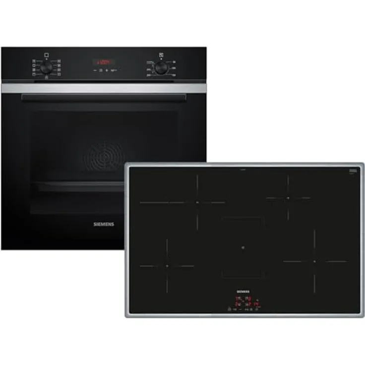 Siemens Set PQ214IA02Z, Pyrolyse Backofen HB273ABS3 aus Edelstahl mit 5 Backofenfunktionen + Induktionskochfeld EH845BFB5E, 80 cm, powerBoost Funktion