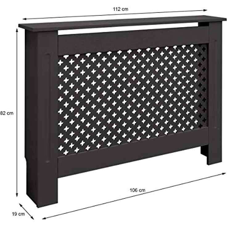 ECD Germany Heizkörperverkleidung mit Wabenmuster, 112x19x82 cm, Schwarz, MDF, selbstmontierbar – Bild 6