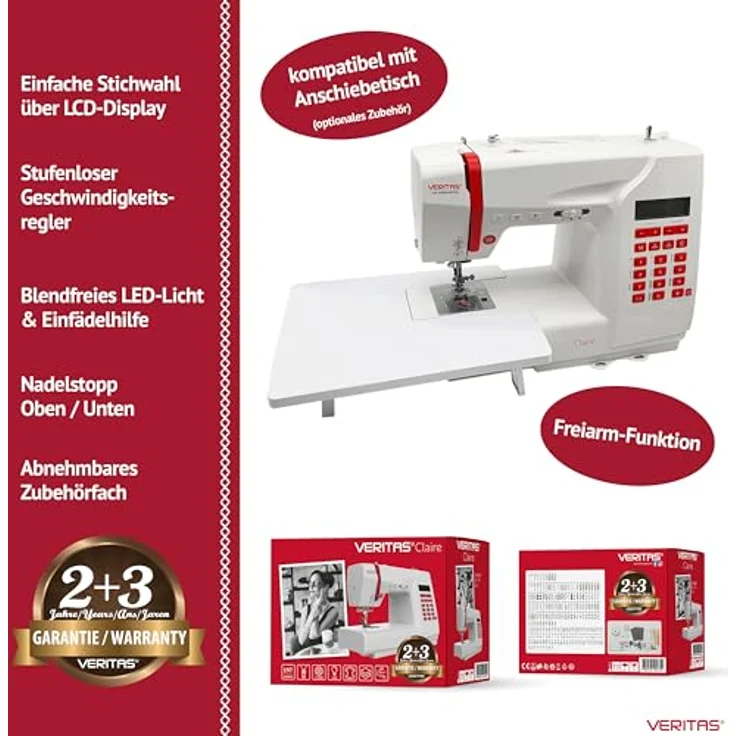 Veritas Freiarmnähmaschine Claire Hand-Nähmaschine, weiß – Bild 4