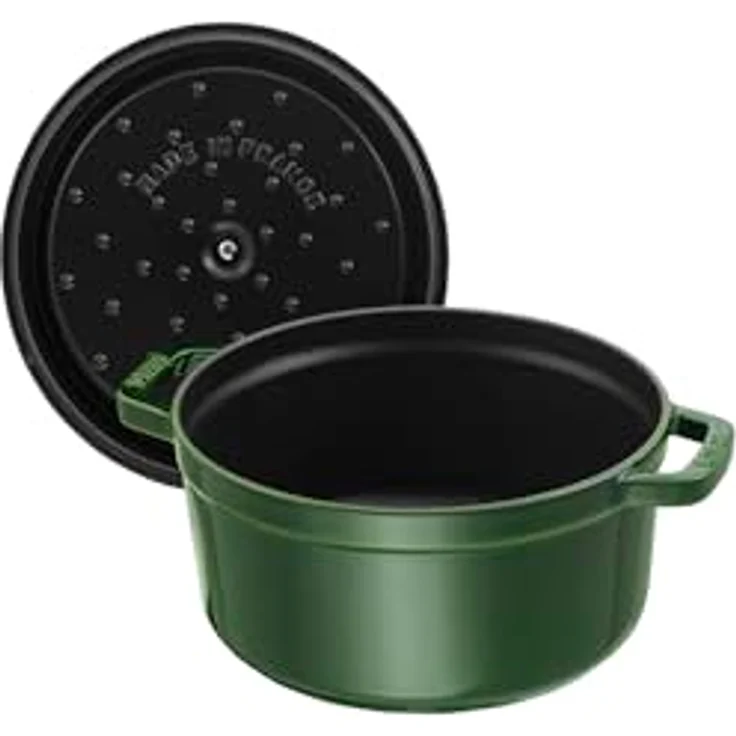 Staub 1102285 Cocotte-Bräter, rund mit Deckel 22 cm, 2,6 L, mit mattschwarzer lierung im Inneren des Topfes, basilikumgrün – Bild 4