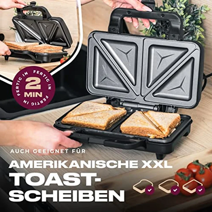 ProfiCook PC-ST 1092 Sandwichtoaster, extra große Sandwichplatten für amerikanische XXL-Toastscheiben, Edelstahleinlage, Antihaftbeschichtung, 2 Kontrolleuchten – Bild 2
