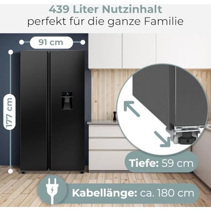 Bomann® SBS 7367, Side by Side Kühlschrank in dark inox, 439 Liter mit Inverter-Kompressor, Wasserspender, NoFrost und 5 Jahre Garantie – Bild 8