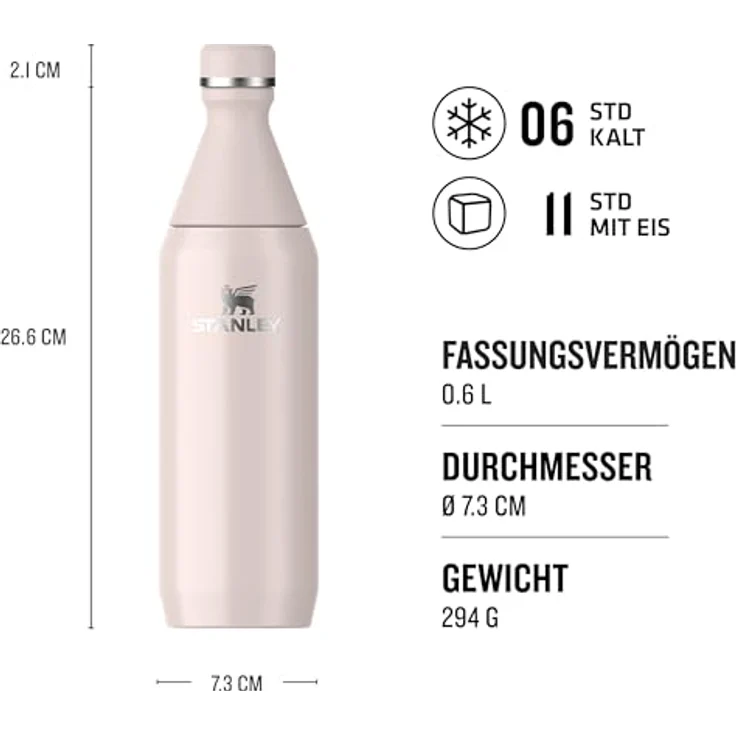 STANLEY All Day Slim Bottle, 0,60 L, doppelwandig vakuumisoliert, rose quartz gloss, auslaufsicher, BPA-frei – Bild 3