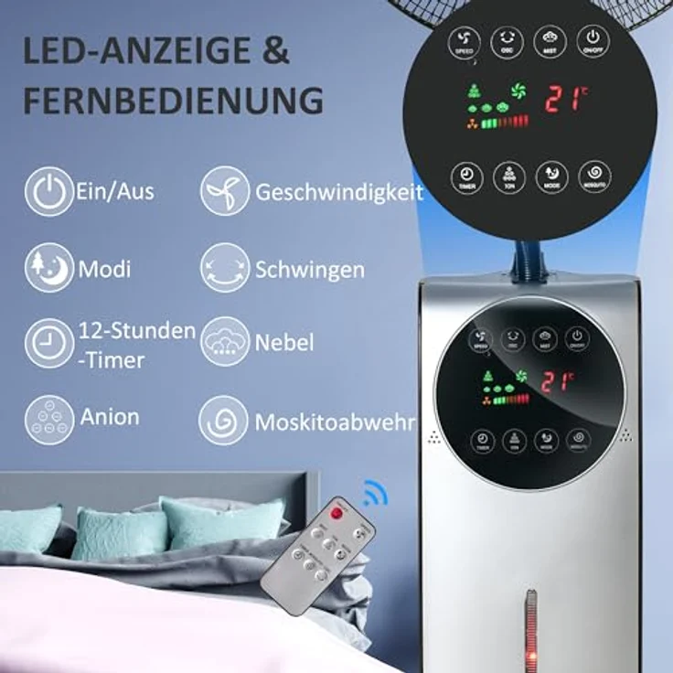 HOMCOM Nebel Ventilator mit Sprühnebel, Standventilator mit Wasserkühlung, Fernbedienung, 90W Kühlventilator mit 3,1 L Wassertankkapazität, 3 Luftmodi, Schwarz - Preisvergleich – Bild 4