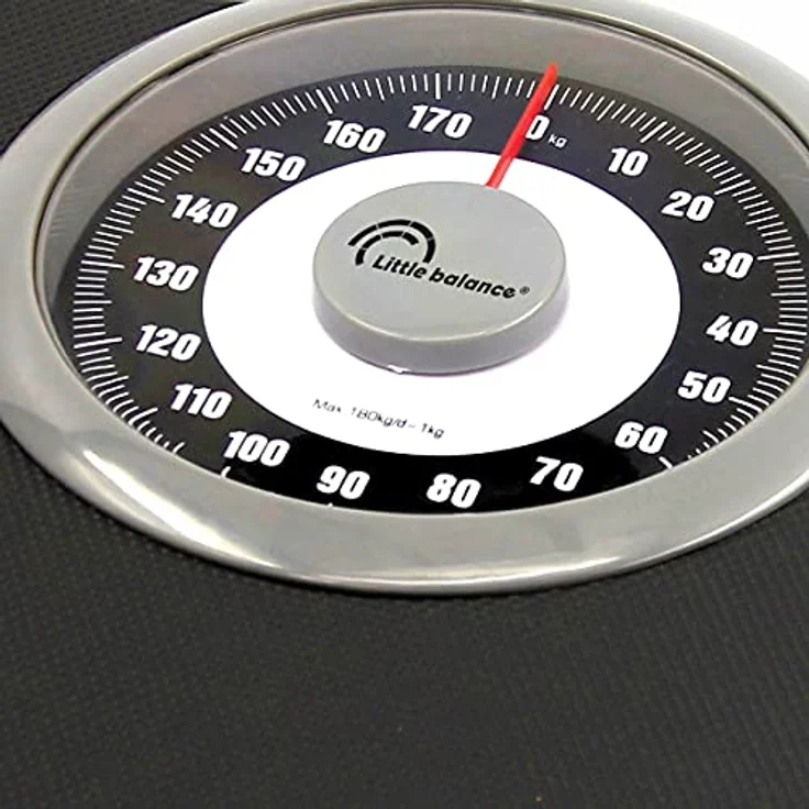 LITTLE BALANCE 8400 Komfort Confort 180, mechanische Personenwaage, 180 kg, Gummi, Schwarz & Chrom – Bild 3