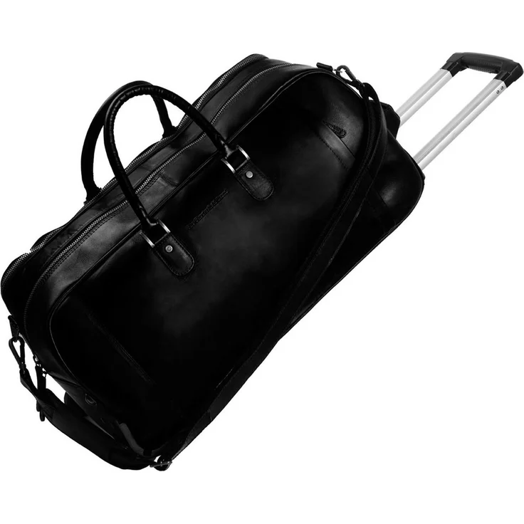 The Chesterfield Brand Jayven Weichgepäck-Trolley, 2 Rollen, 47 l Volumen, schwarz, aus 100% Leder, mit Teleskop Trolleysystem und mehreren Fächern