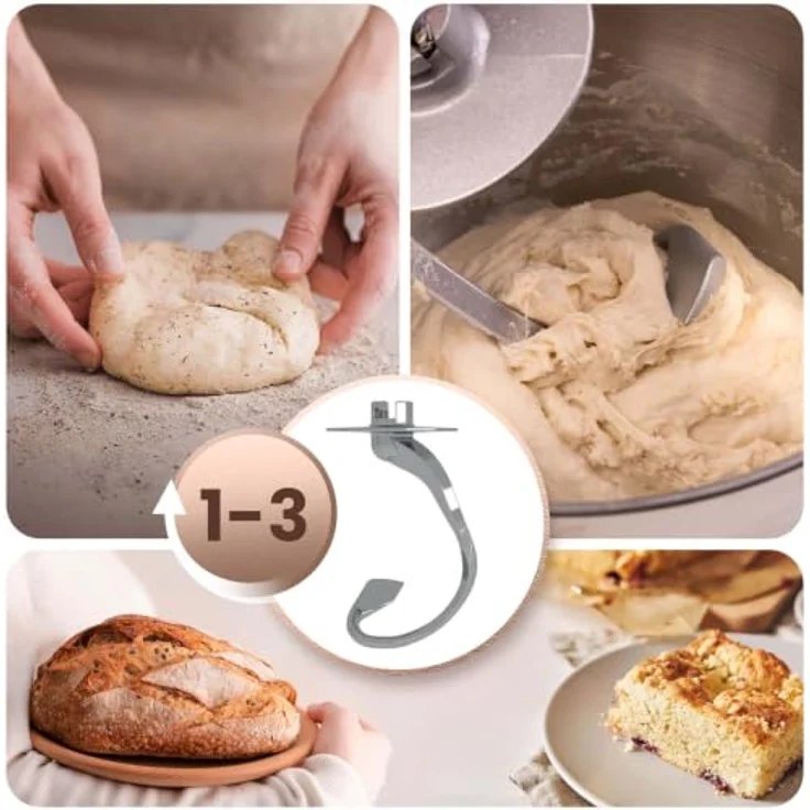 Berdsen 1400 W BD-756 3-in-1 Planetenrührwerk Küchenmaschine, 6L Edelstahlschüssel, silber-gold, 6 Geschwindigkeitsstufen – Bild 5