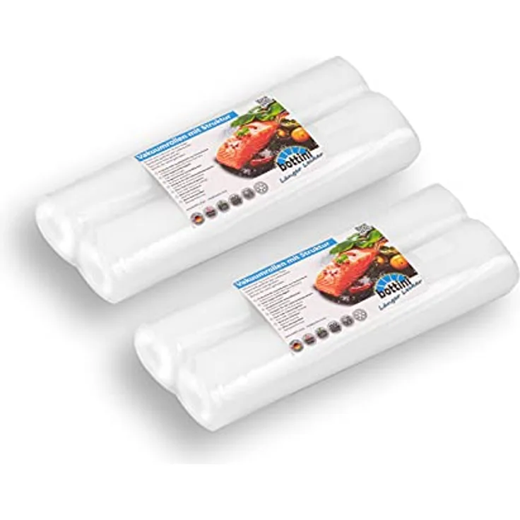 4 x BOTTINI Vakuumrollen goffriert 30x600 cm, PREMIUM Folienbeutel, Sous Vide, für jedes Folienschweißgerät u. Vakuumiergerät, Folienrollen für Lebensmittel