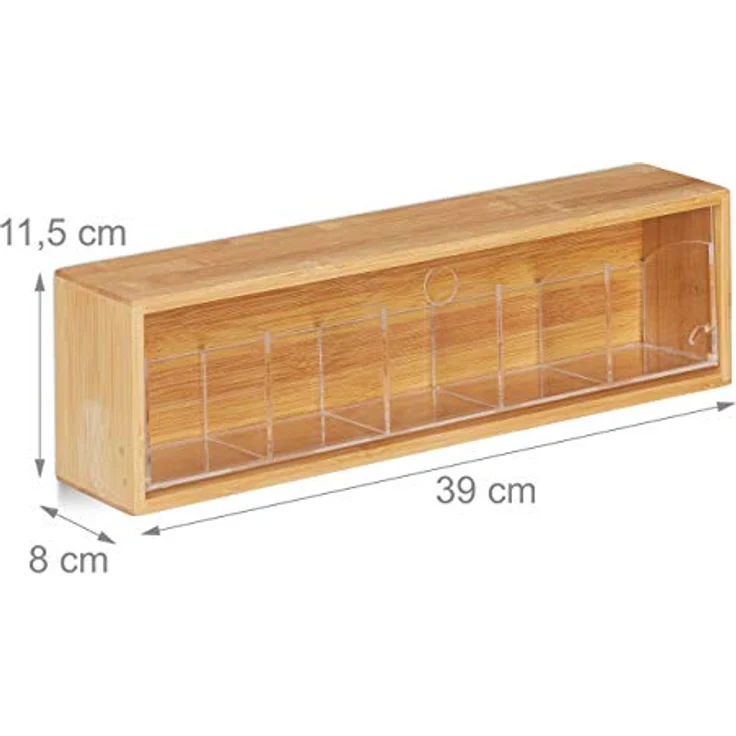 relaxdays Teebox Bambus zum Aufhängen, 5 Fächer für ca. 50 Teebeutel, natur – Bild 4