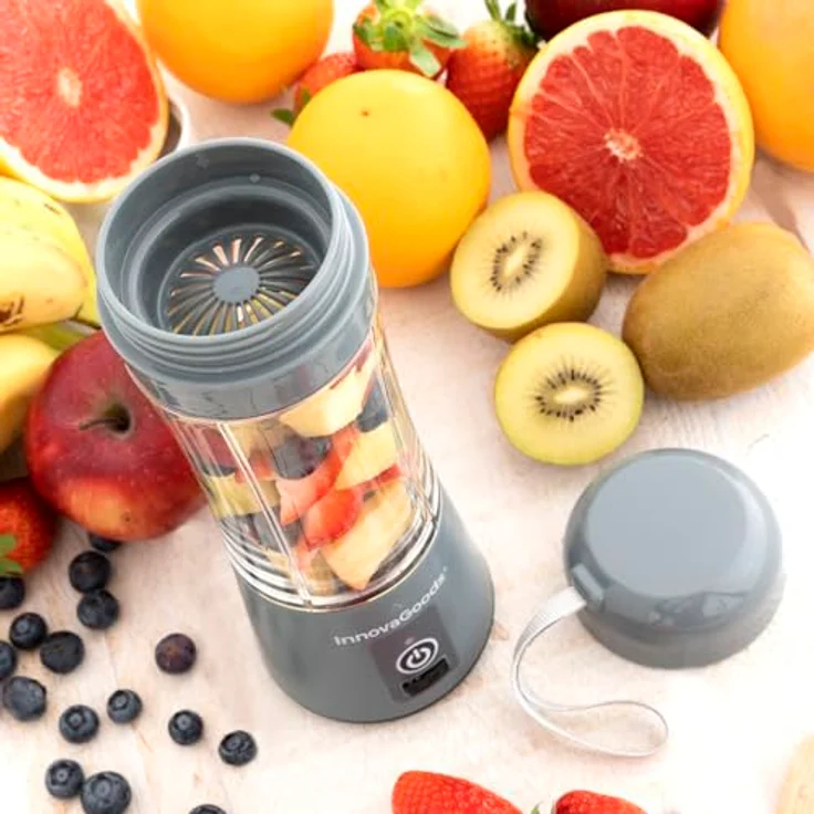InnovaGoods wiederaufladbarer tragbarer Standmixer mit Becher, 0,38L, Tragegriff, USB-Ladung, LED-Anzeige, silber – Bild 4