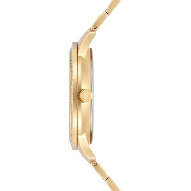 Rhodenwald & Söhne Damen Uhr analog Quarz Multifunktion mit gelbgolden Edelstahl Armband, verziert mit Swarovski Kristallen – Bild 3