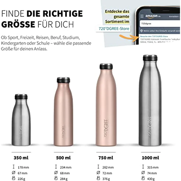 720°DGREE Edelstahl Trinkflasche “milkyBottle”, 750ml, BPA-frei, Auslaufsicher, Kohlensäure geeignet, Thermosflasche für Sport, Outdoor und Alltag – Bild 3