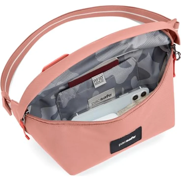 Pacsafe Sling Pack, Umhängetasche mit RFID-Blocker und Schnittschutz, 2,5 l Volumen, Rose – Bild 7