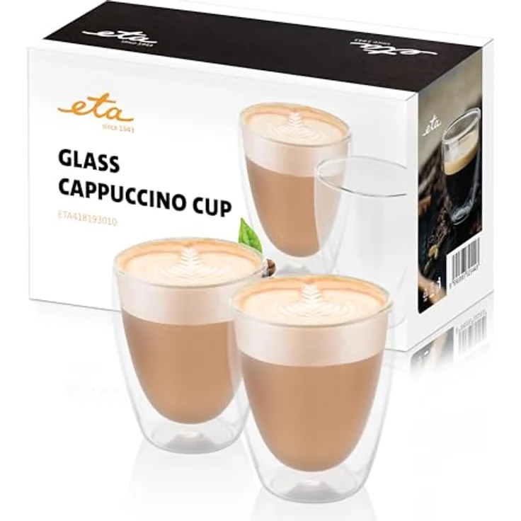 ETA 2x 240ml Cappuccino Set, doppelwandige Gläser aus transparentem Borosilikatglas für intensiven Kaffeegenuss