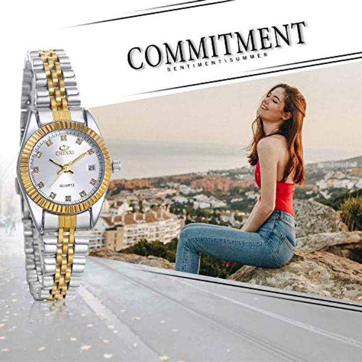 JewelryWe Paar Uhr, Analog Quarz, 30M wasserdicht, Edelstahlarmband mit Silber Strass Zifferblatt, für Damen und Herren – Bild 3
