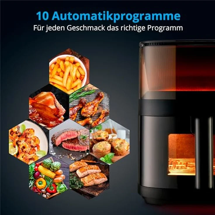 MEDION X10 XL Heißluftfritteuse (5 Liter XXL Frittierkorb, Wasserdampf für krosse Speisen, 1.500 Watt, Sichtfenster, Schüttel Alarm, Digitales Bedienfeld, 10 Automatikprogramme, bis zu 230 °C) – Bild 3