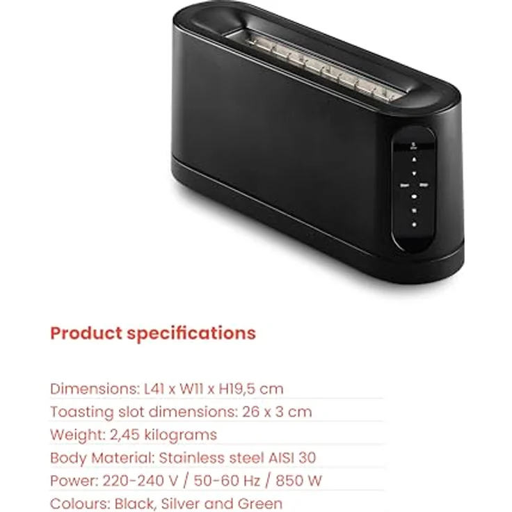 Jacob Jensen Langschlitz-Toaster, 7 Bräunungsstufen, Bewegungsaktiviertes Display, Bagel-, Auftau- & Aufwärmfunktion, Silber – Bild 4