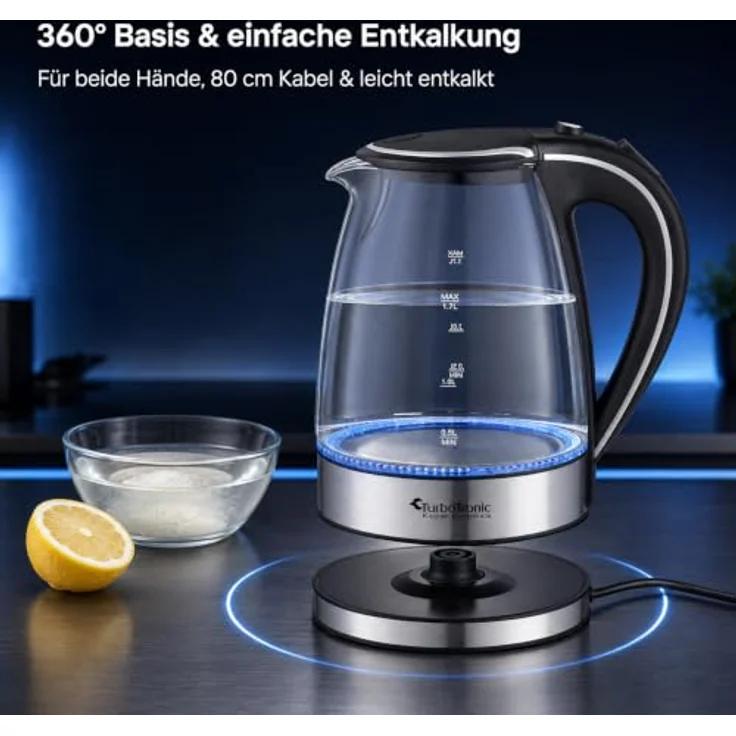 TurboTronic TT-LED01 Wasserkocher, 2200 W Glas mit 1,7 l Fassungsvermögen und blauer LED-Innenbeleuchtung, BPA-frei – Bild 6