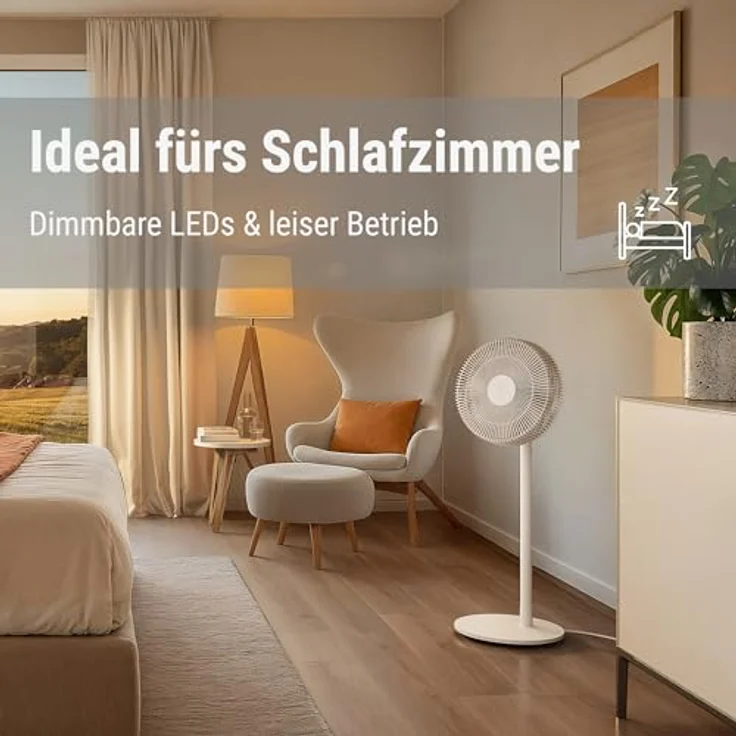 Stadler Form Ventilator Finn, Stand-, Boden- und Tischventilator mit Fernbedienung, Schwenkfunktion, 8 Geschwindigkeiten, 1 bis 8 h Timer, leise und energieeffizient, weiss – Bild 2