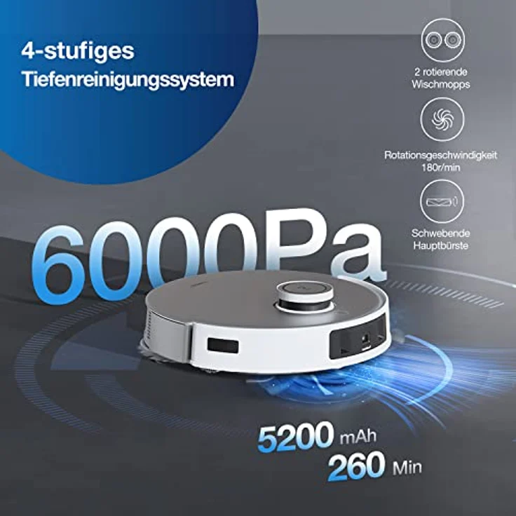 ECOVACS DEEBOT T20 OMNI 6000Pa Saugroboter, Auto-Mopp-Hebefunktion, Heißwasser-Mopp-Wäsche und Mopp-Trocknung, selbstentleerend, rotierende Wischpads, 3D-Hinderniserkennung, 4L Wassertank, Alexa/APP – Bild 3