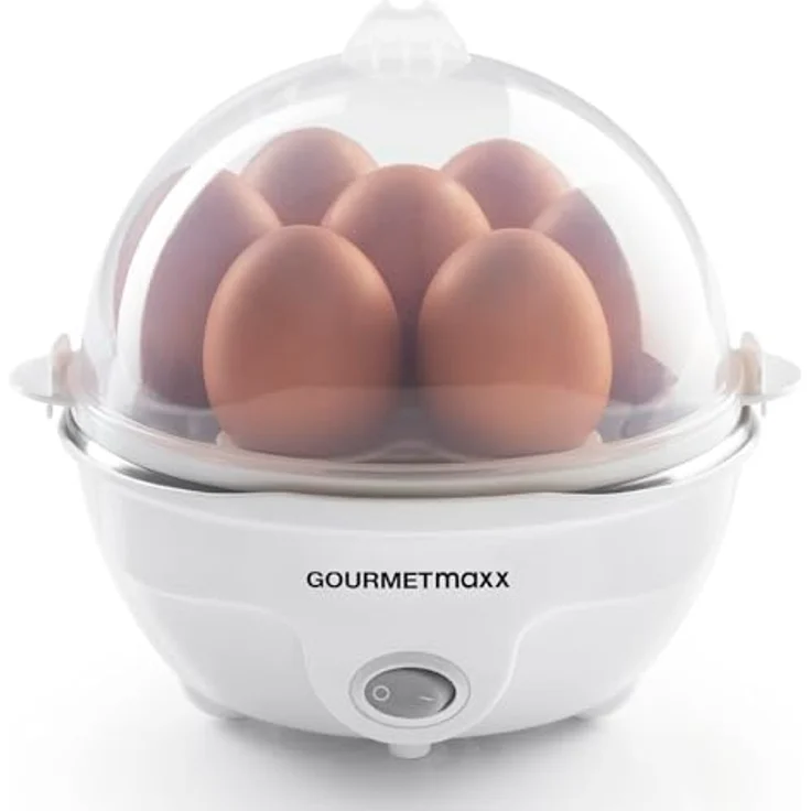 GOURMETmaxx Eierkocher für bis zu 7 Eier | Elektrischer Egg Cooker für individeulle Härtegrade | Inkl. Messbecher mit Ei-Pick für perfekte Ergebnisse | Mit Dampfauslassung [350 W] – Bild 1