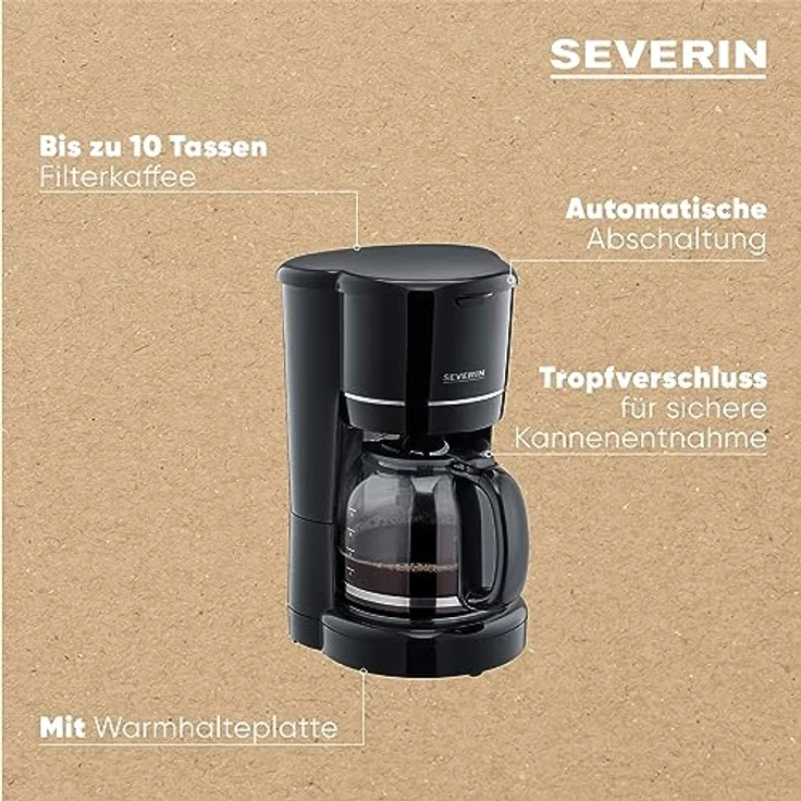 SEVERIN Filterkaffeemaschine mit Glaskanne, Kaffeemaschine für bis zu 10 Tassen, Filtermaschine mit Glaskanne und Permanentfilter, schwarz, KA 4320 – Bild 4