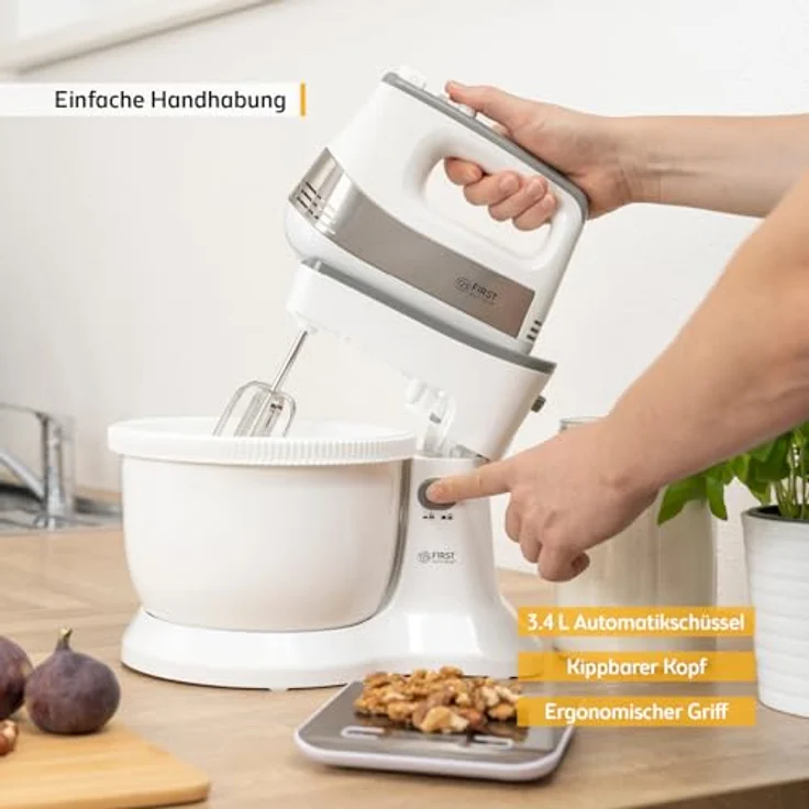 TZS First Austria 2 in 1 Handmixer und Standmixer, 3,4L, 500W, Automatikantrieb, 5 Geschwindigkeiten, Turbofunktion, mit Knethaken + Rührbesen aus Edelstahl – Bild 5